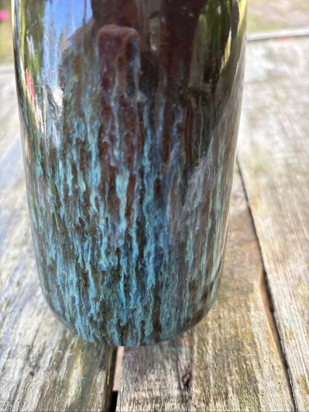 Unbranded Studio Art Pottery Bottle Vase Drip Glaze Brown Blue Rustic Modern